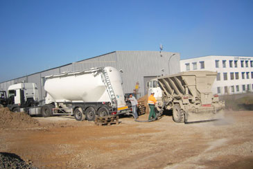 Filling the lime application vehicle.